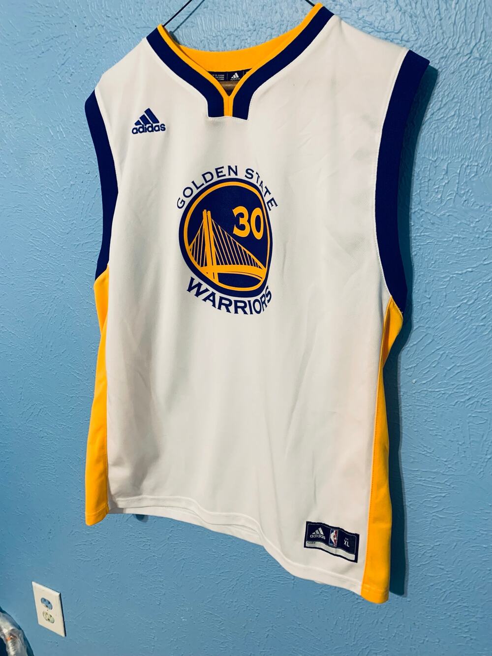 Golden State Warriors Adidas Licensed White Gold Steph Curry Jersey - Sz XL